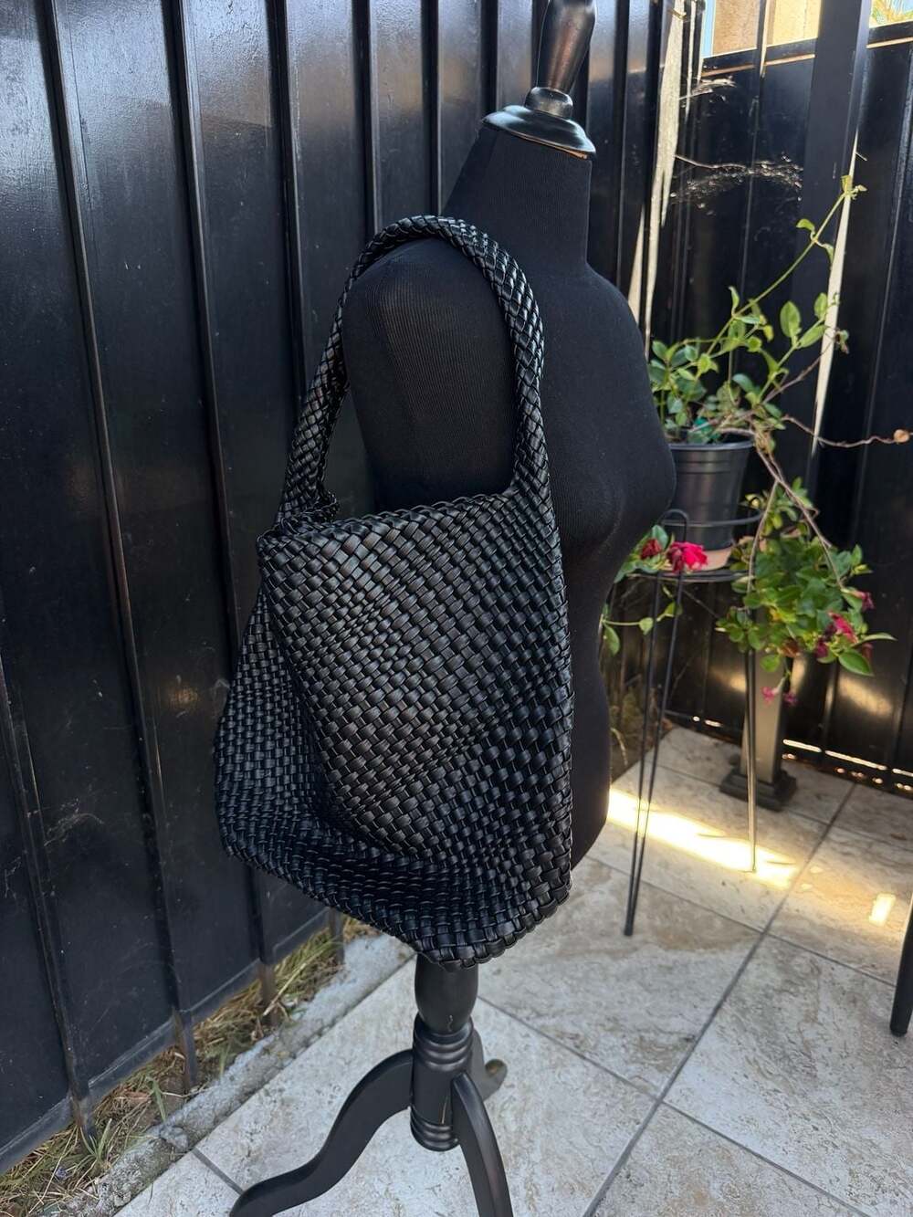Black Woven Hobo Tote Bag
